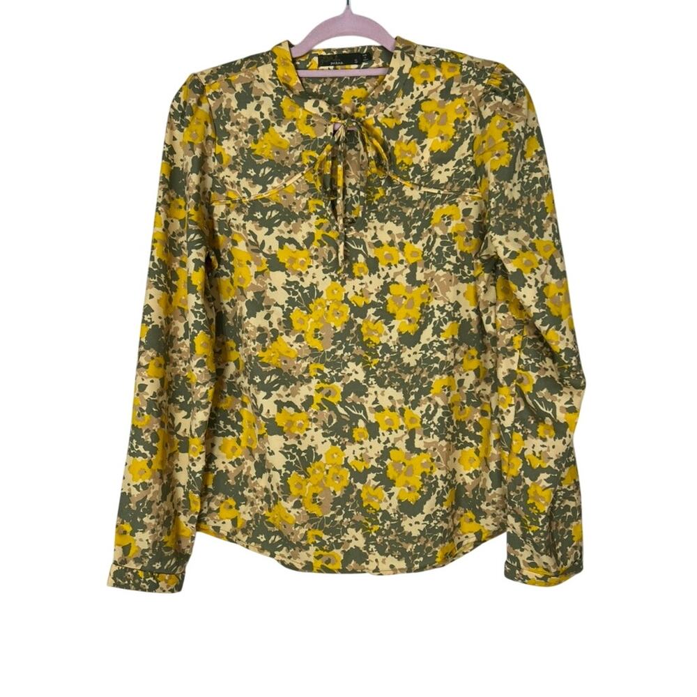 PrAna Wild At Heart Yellow Gray Brown Long Sleeve Pullover Blouse Top Size S